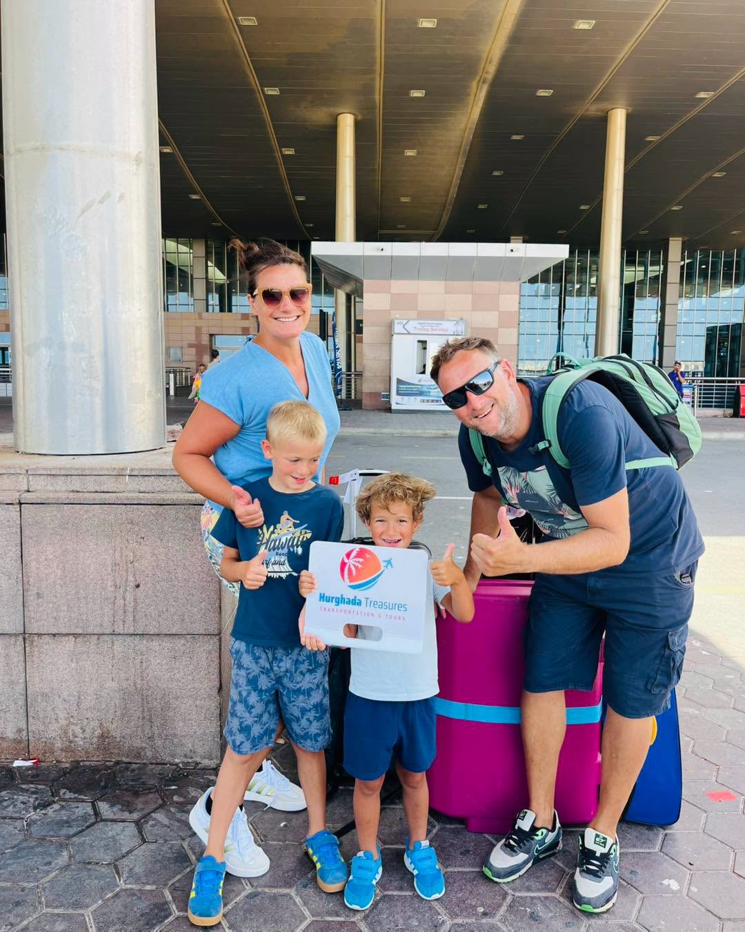 Family of four after their private Hurghada airport pickup