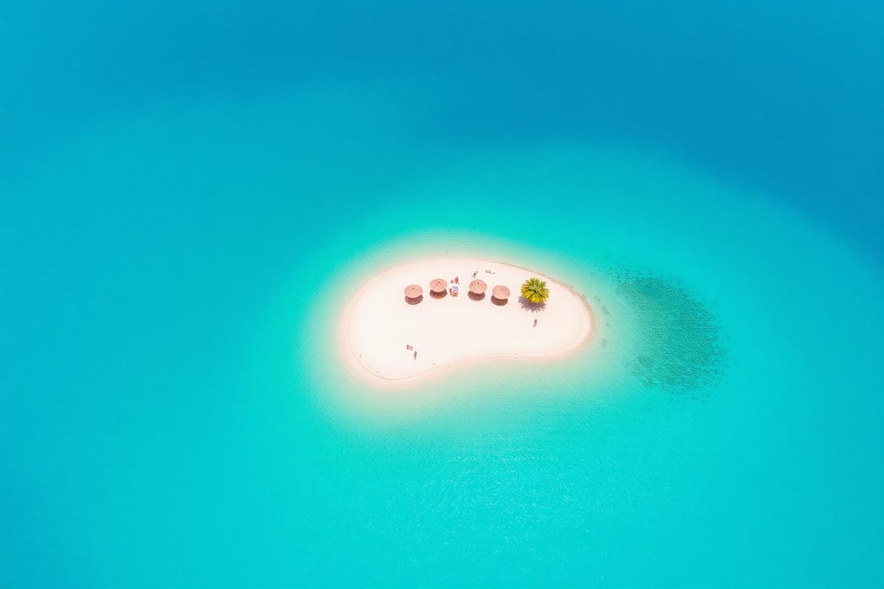 Aerial view of Paradise Island sandbank in the Red Sea near Hurghada