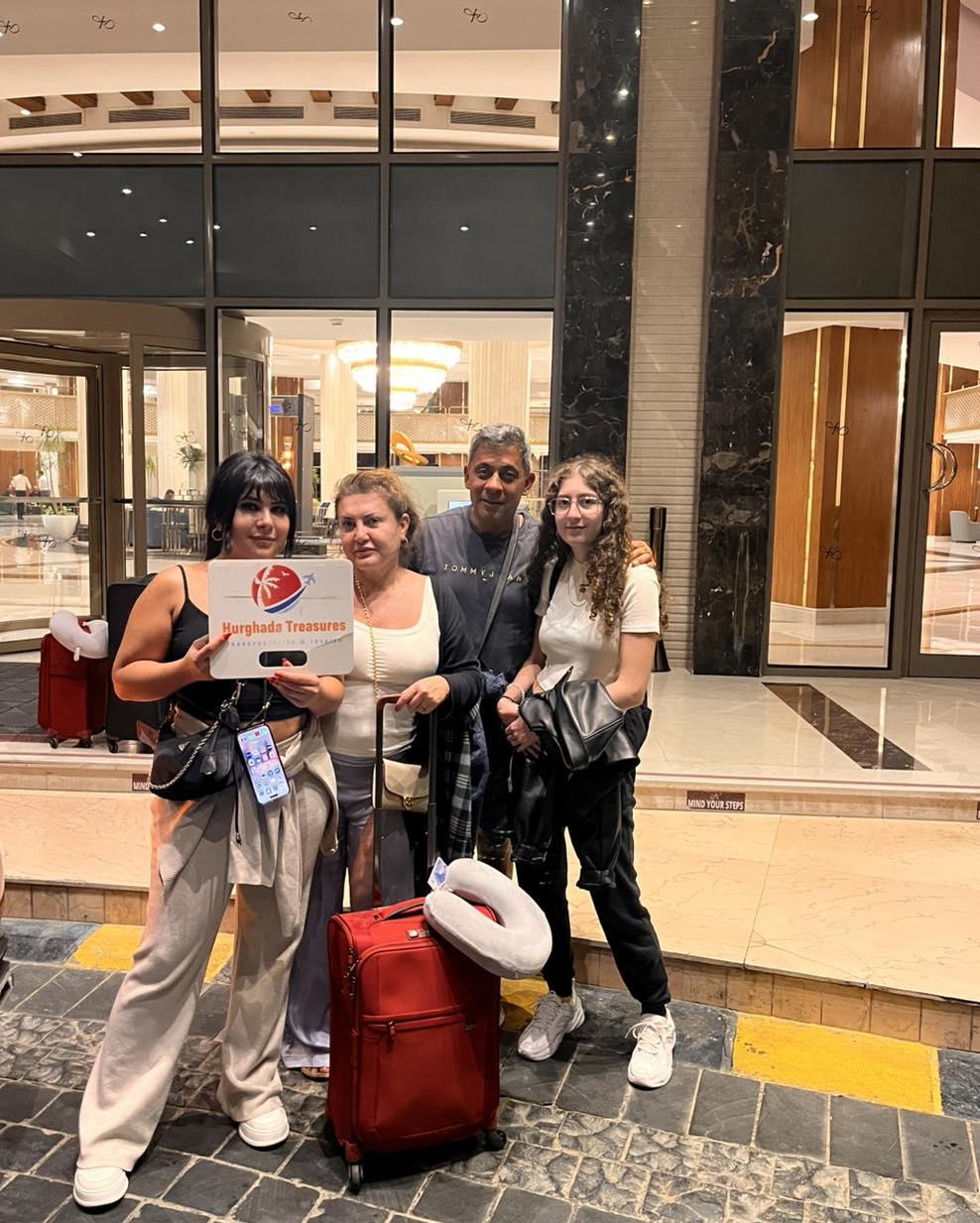 Family welcomed by Hurghada Treasures in the Xanadu Makadi Bay lobby